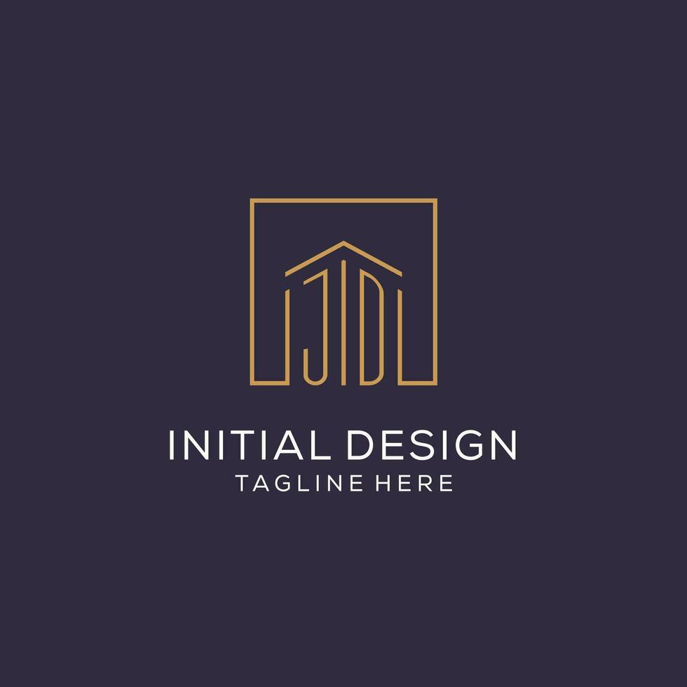 Initial JD logo with square lines, luxury and elegant real estate logo design vector
