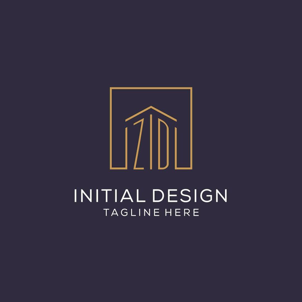 Initial ZD logo with square lines, luxury and elegant real estate logo design vector
