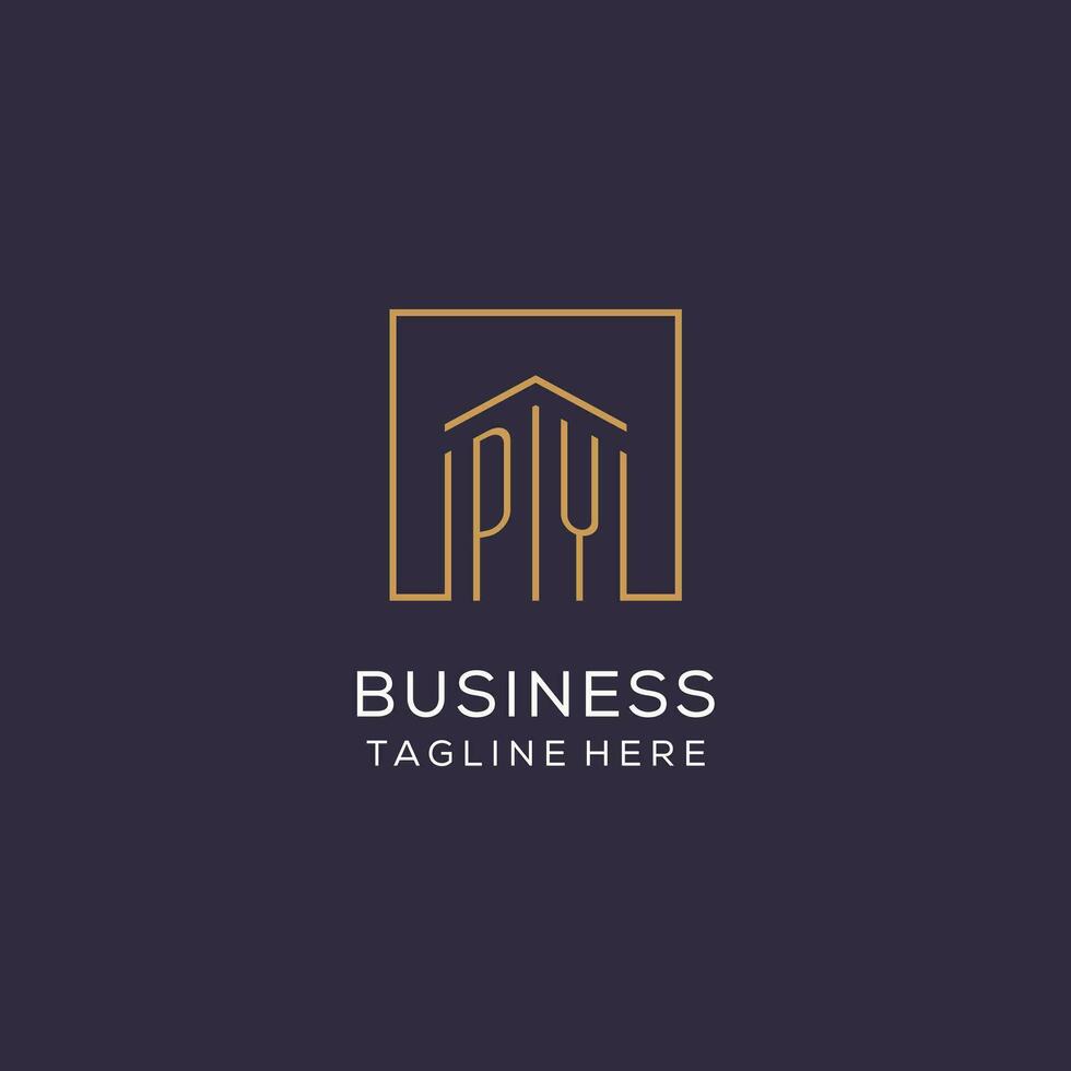 Initial PY logo with square lines, luxury and elegant real estate logo design vector
