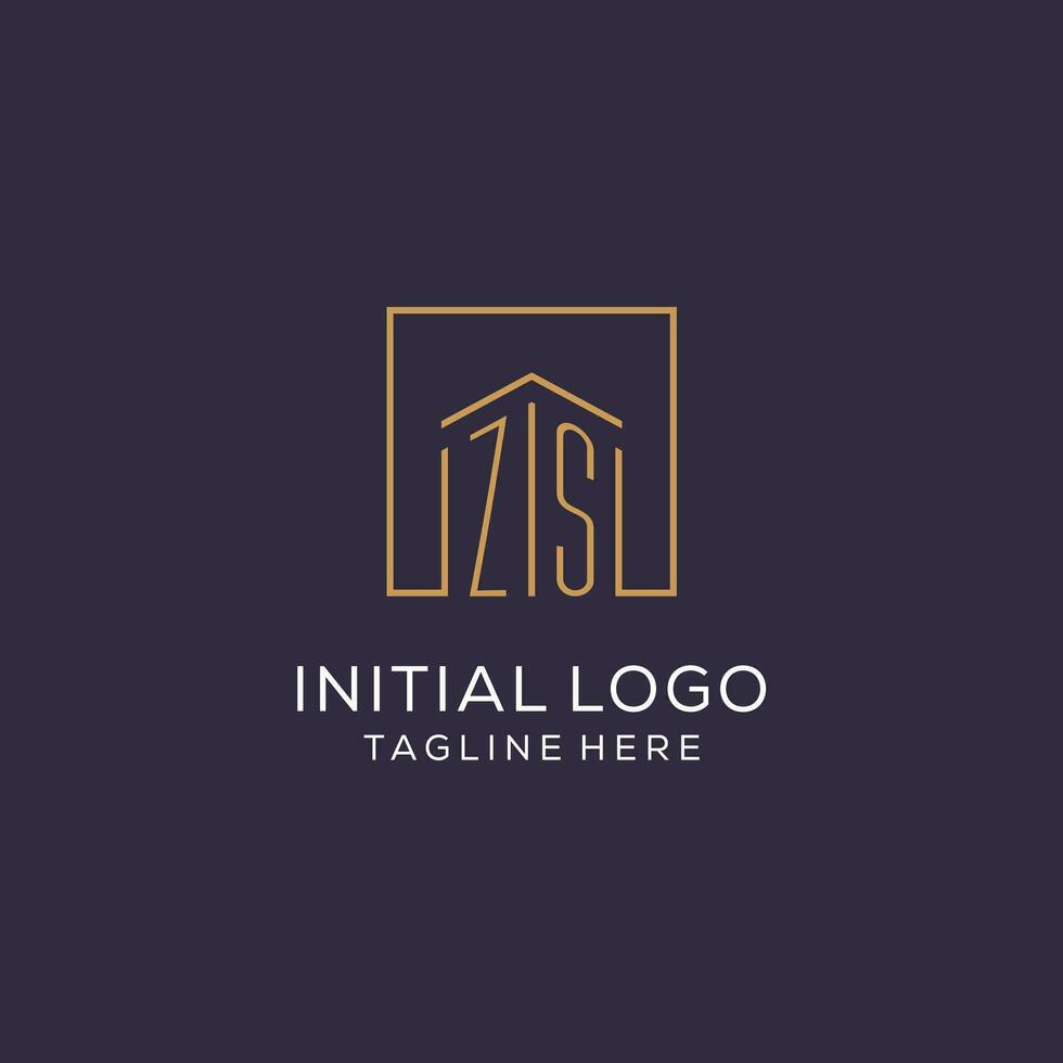 Initial ZS logo with square lines, luxury and elegant real estate logo design vector