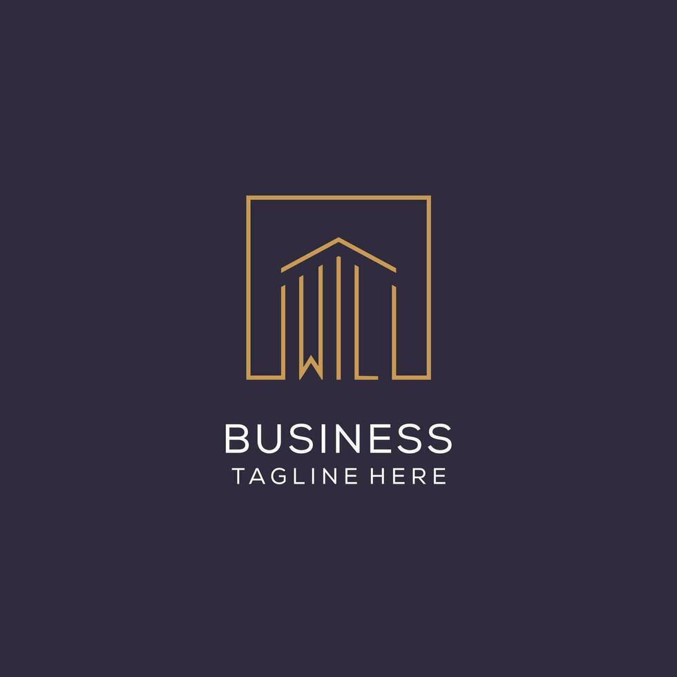 Initial WL logo with square lines, luxury and elegant real estate logo design vector