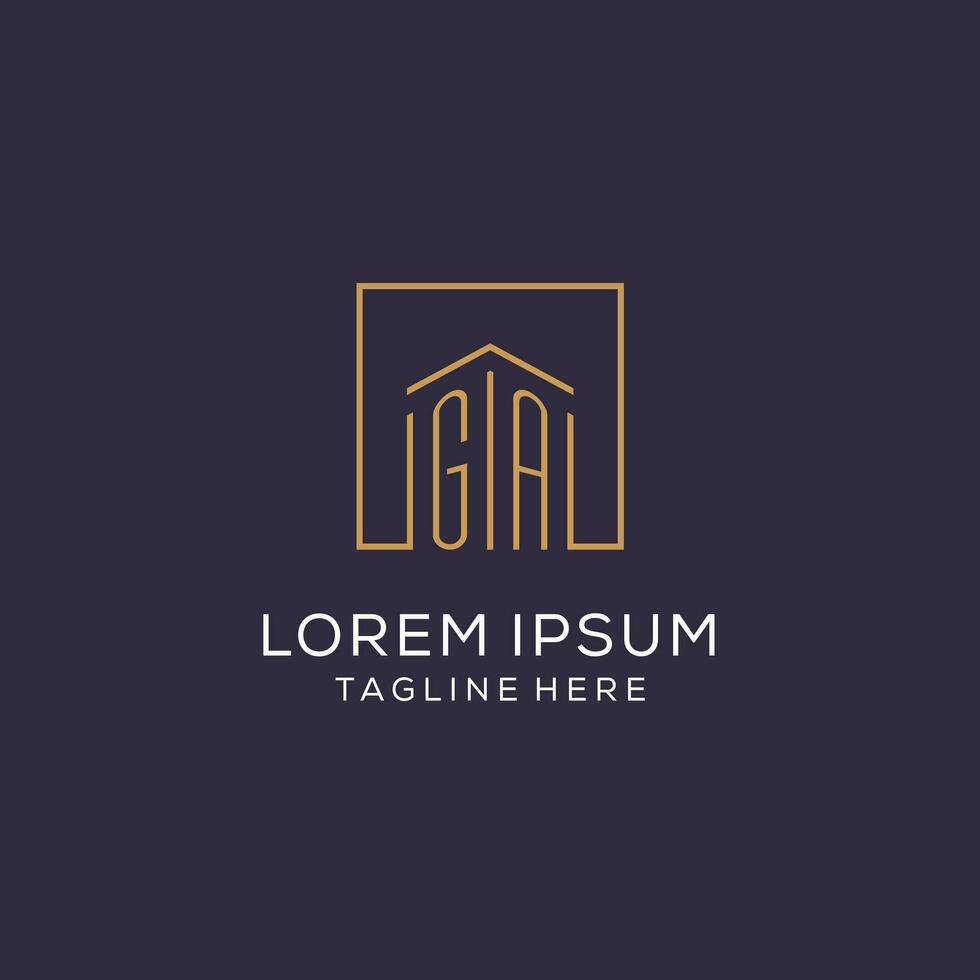 Initial GA logo with square lines, luxury and elegant real estate logo design vector