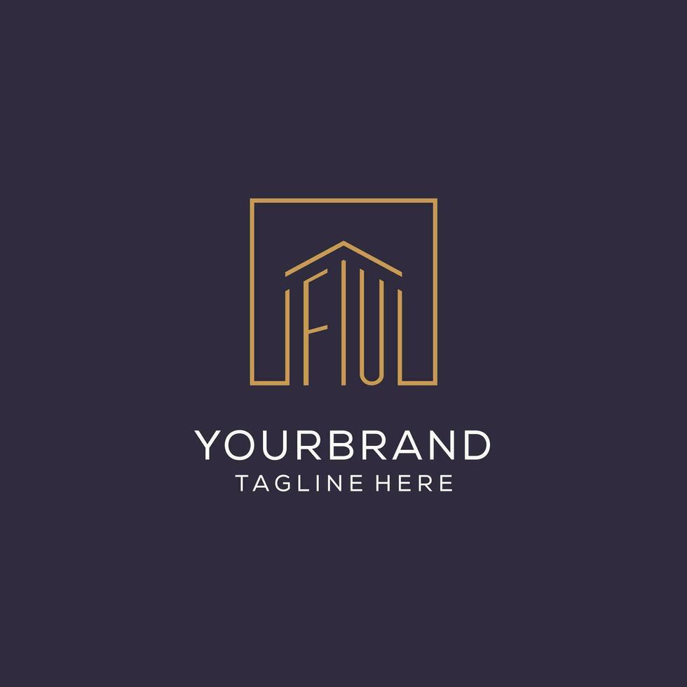 Initial FU logo with square lines, luxury and elegant real estate logo design vector