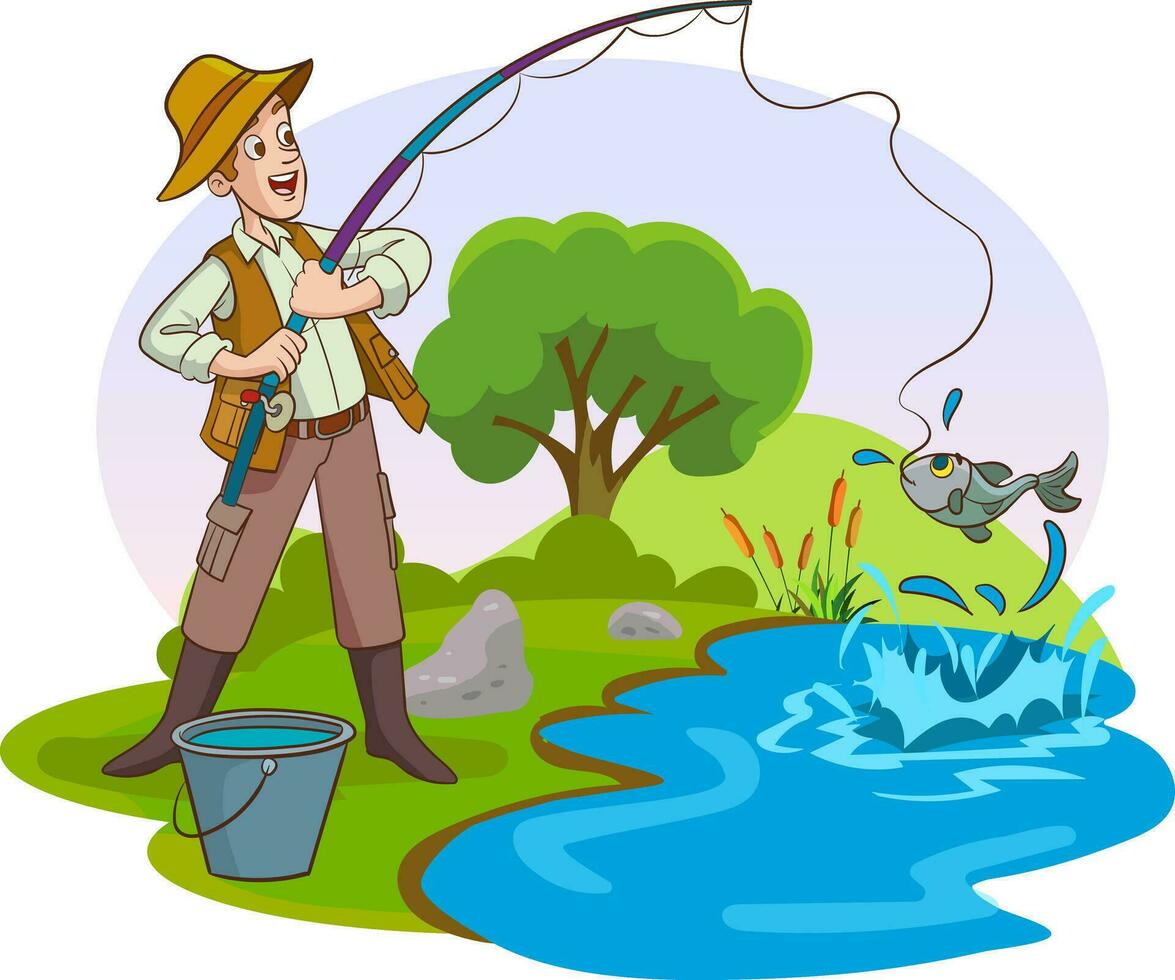vector illustration of man fishing
