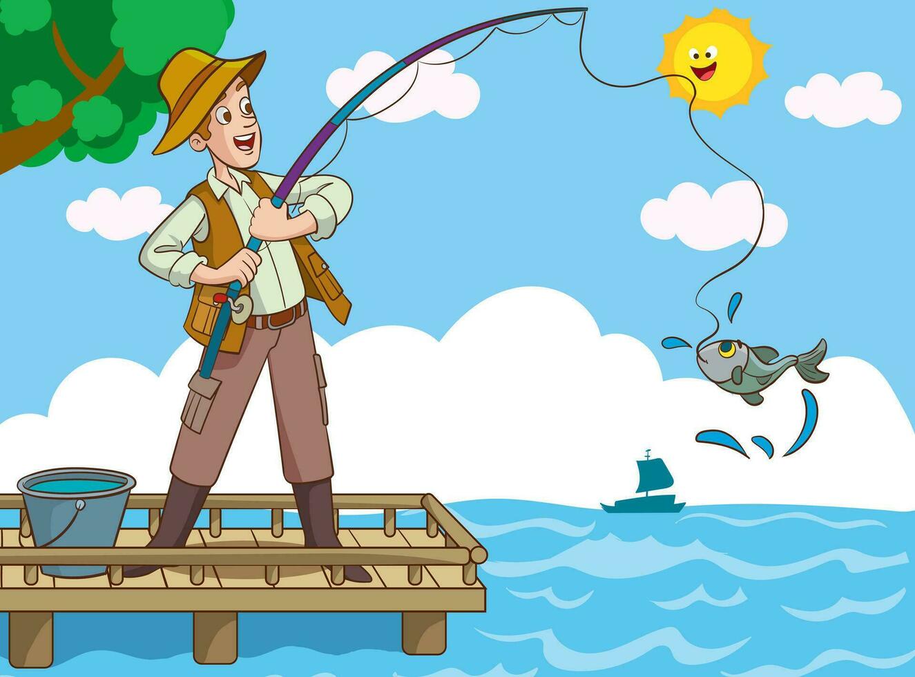 Fishing activities concept 5365370 Vector Art at Vecteezy