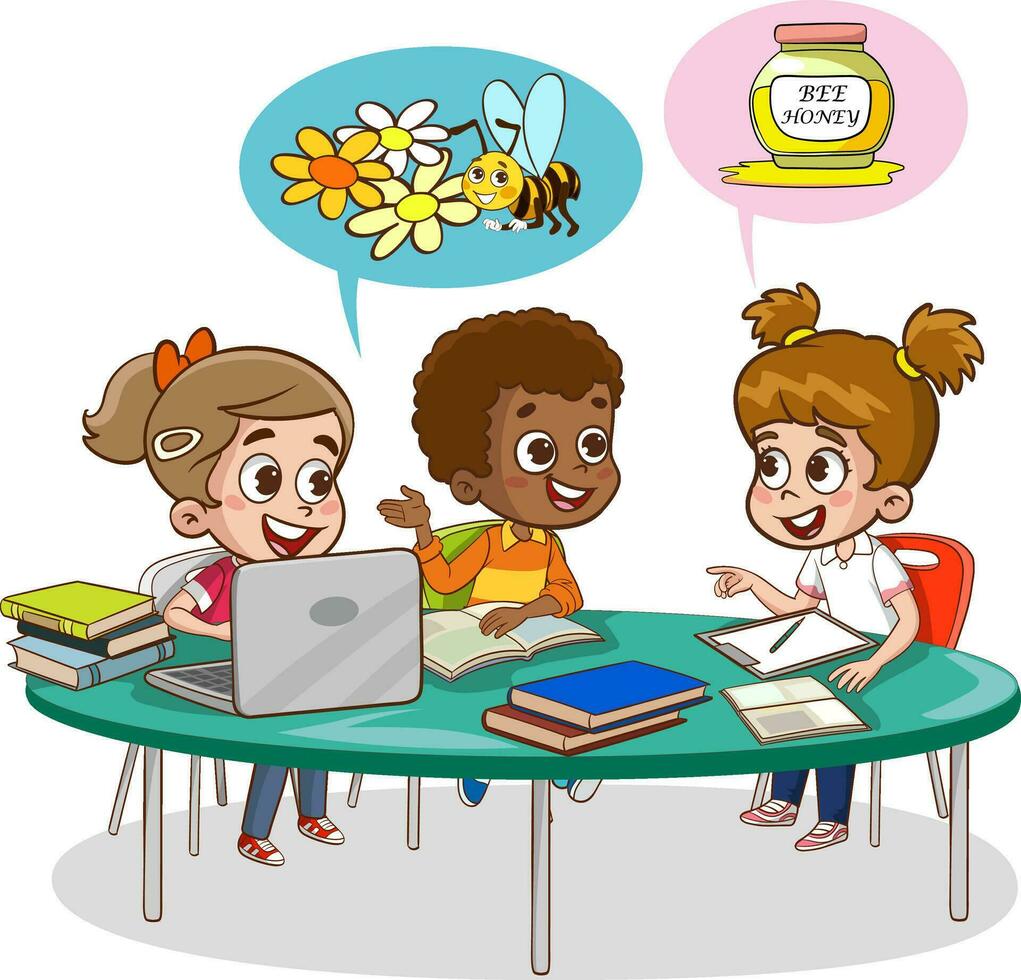 vector illustration of students studying together