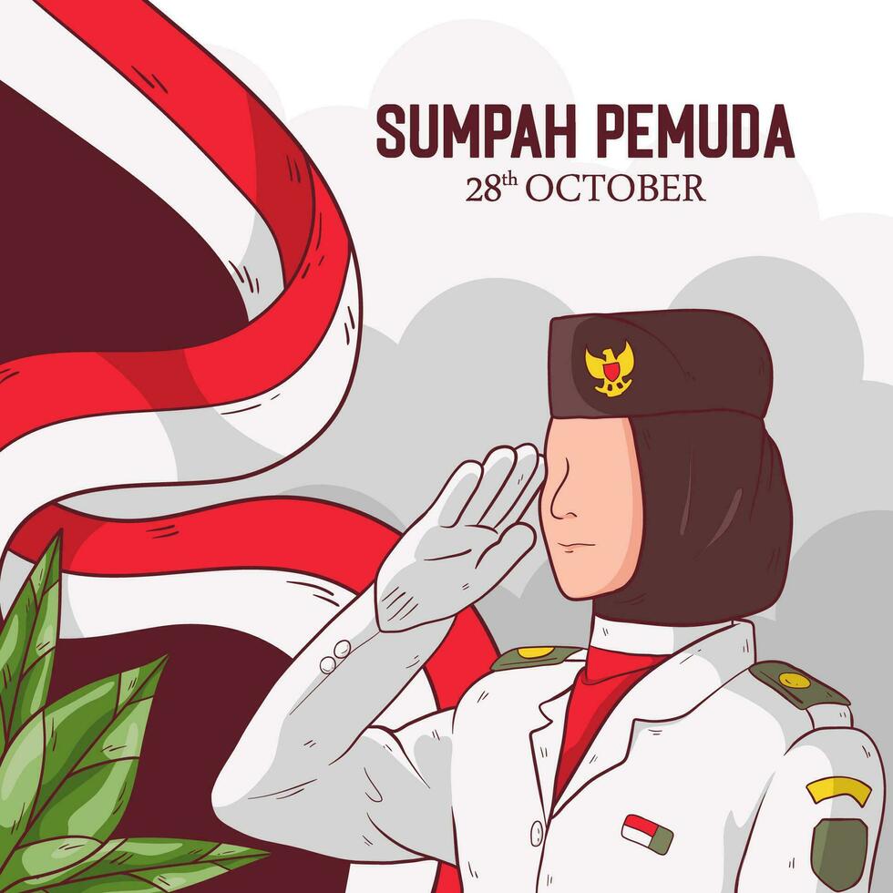 vector mano dibujado ilustración para indonesio sumpah pemuda. ilustración de bandera levantadores siendo respetuoso