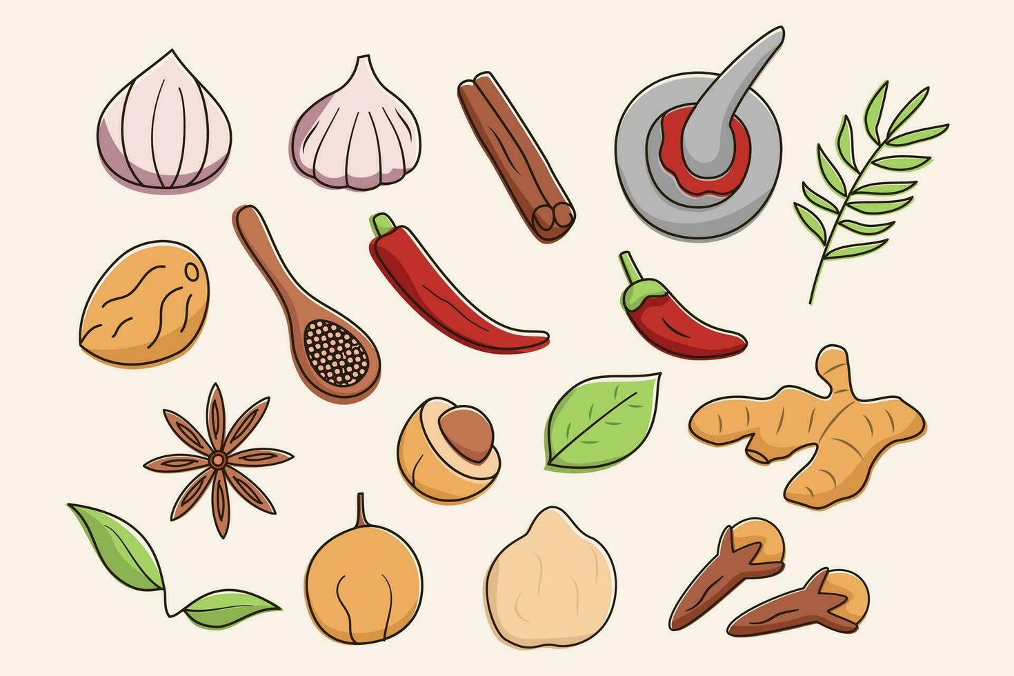 hierba y especias recopilación, culinario especias y condimentos colección vector