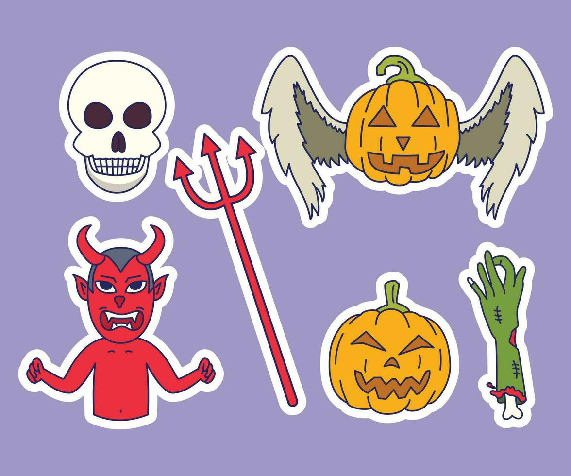 Halloween Sticker Character, Halloween Zombie, devil, pumpkin, Halloween Sticker Collection vector