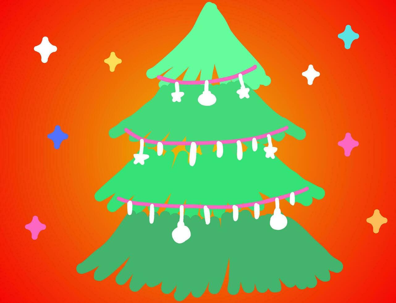 lighting on christmas tree and blinking star vector