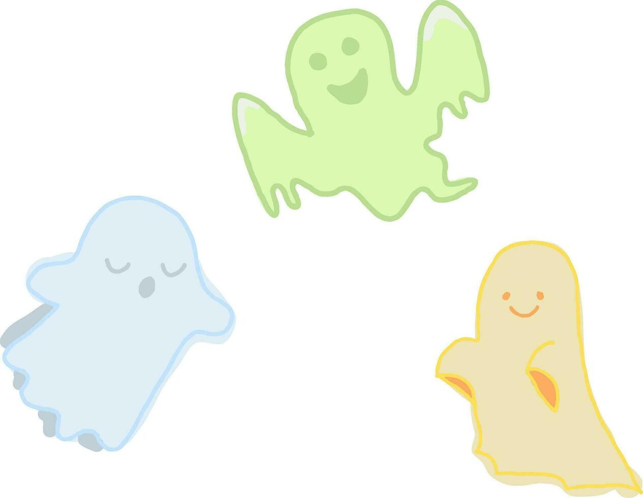 monotone color three cute ghost line art vector