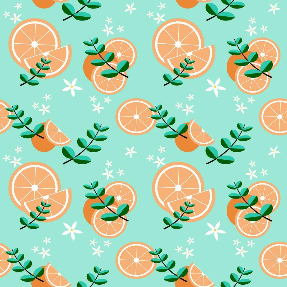 Green background with orange branches leave and flowers vector