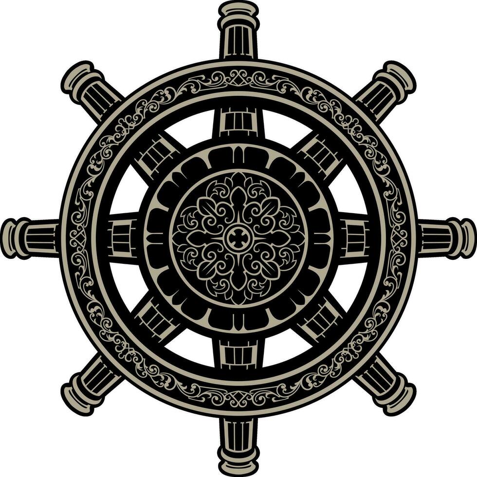 Vintage ornament ship rudder vector