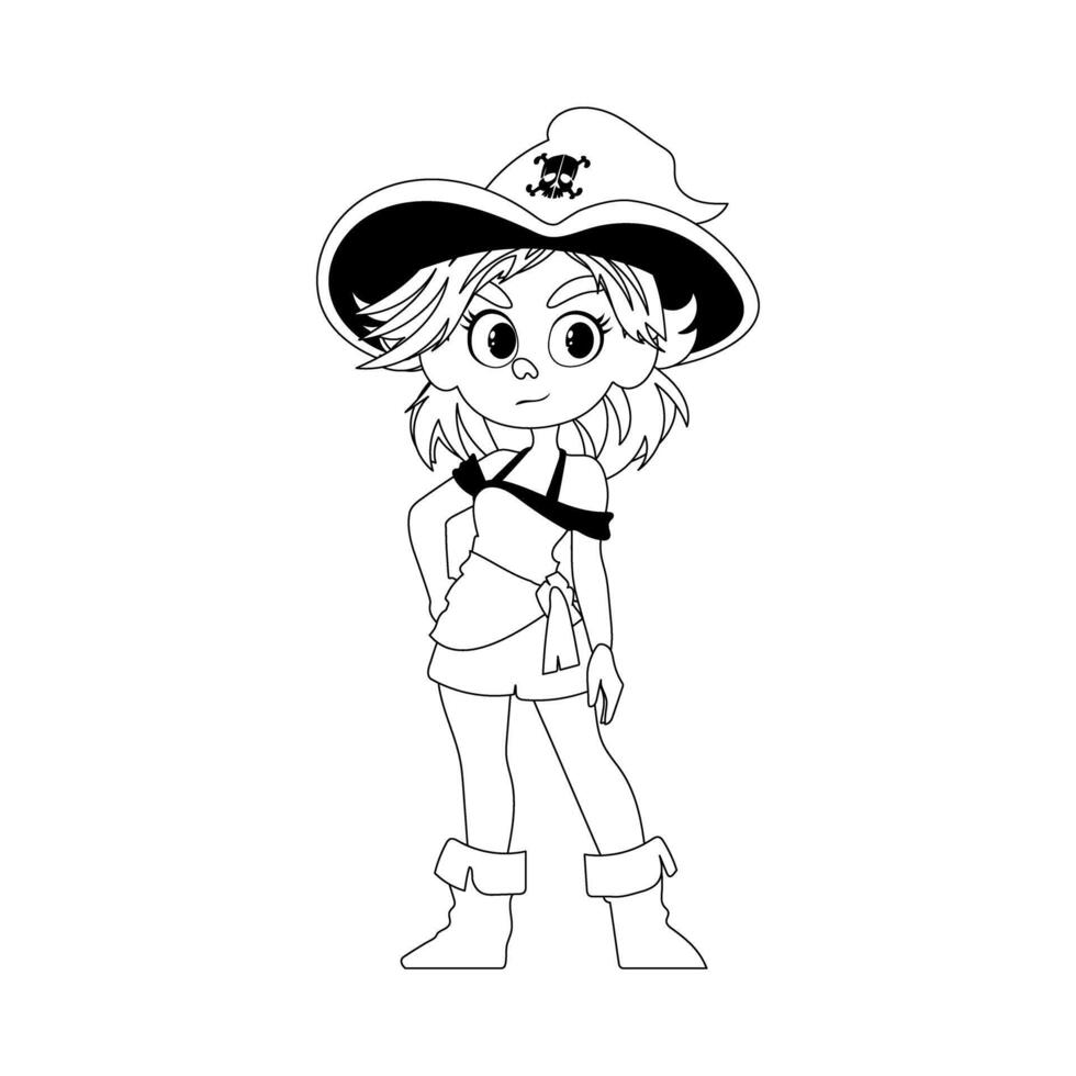 A cartoon pirate girl in a hat and boots vector