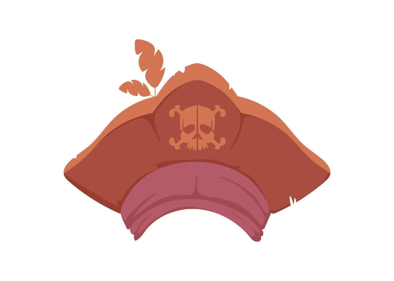 Pirate hat with skull and feather, cartoon illustration on white background vector