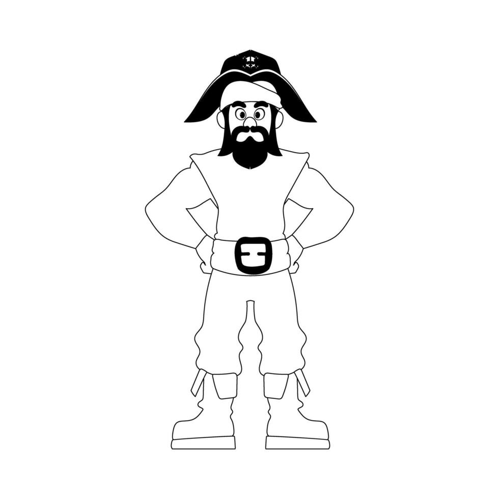 Funny and strict man pirate. Guy in a pirate costume. Coloring style vector