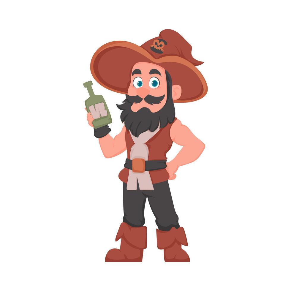 Pirate cartoon character holding a bottle of wine vector