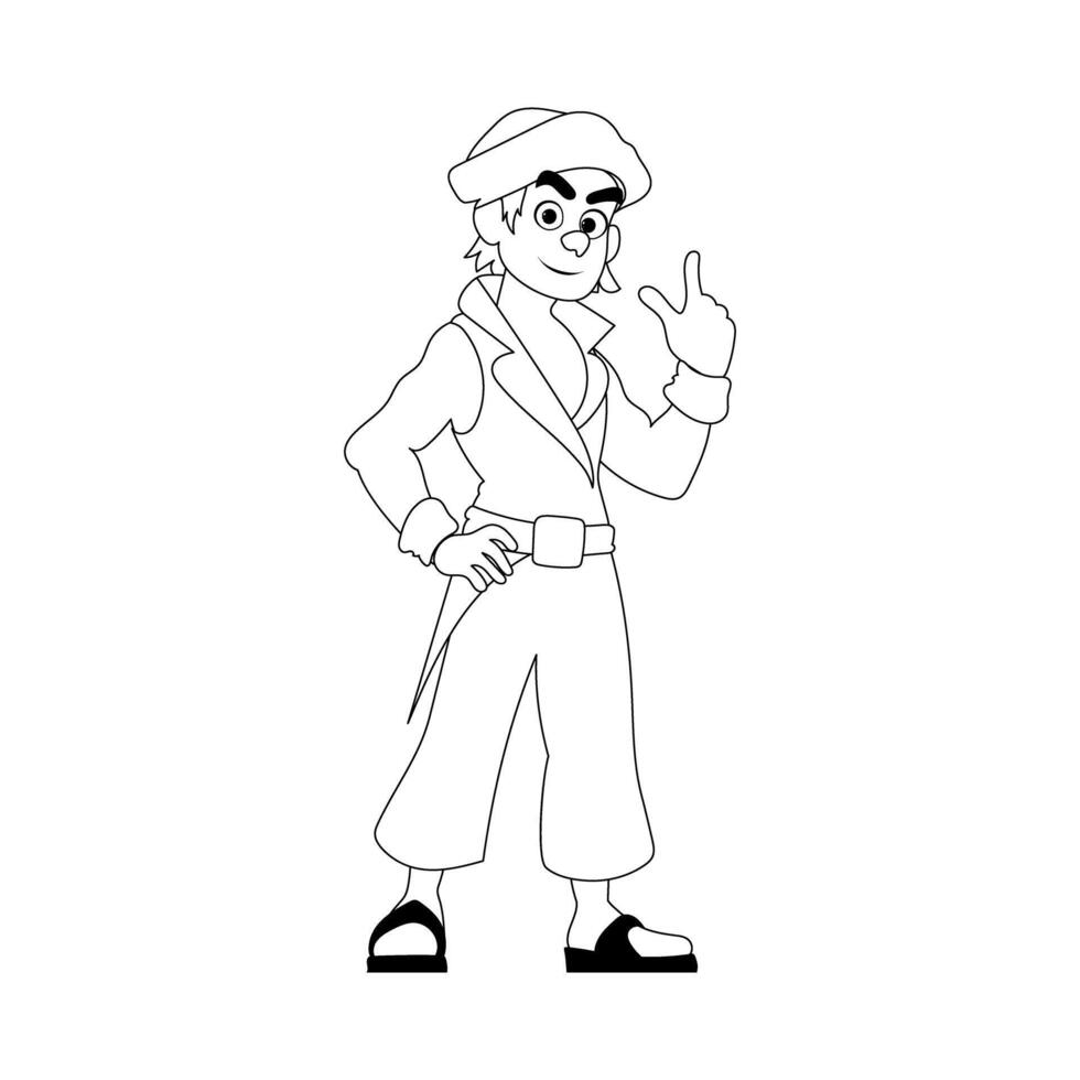 Funny and strict man pirate. Guy in a pirate costume. Coloring style vector