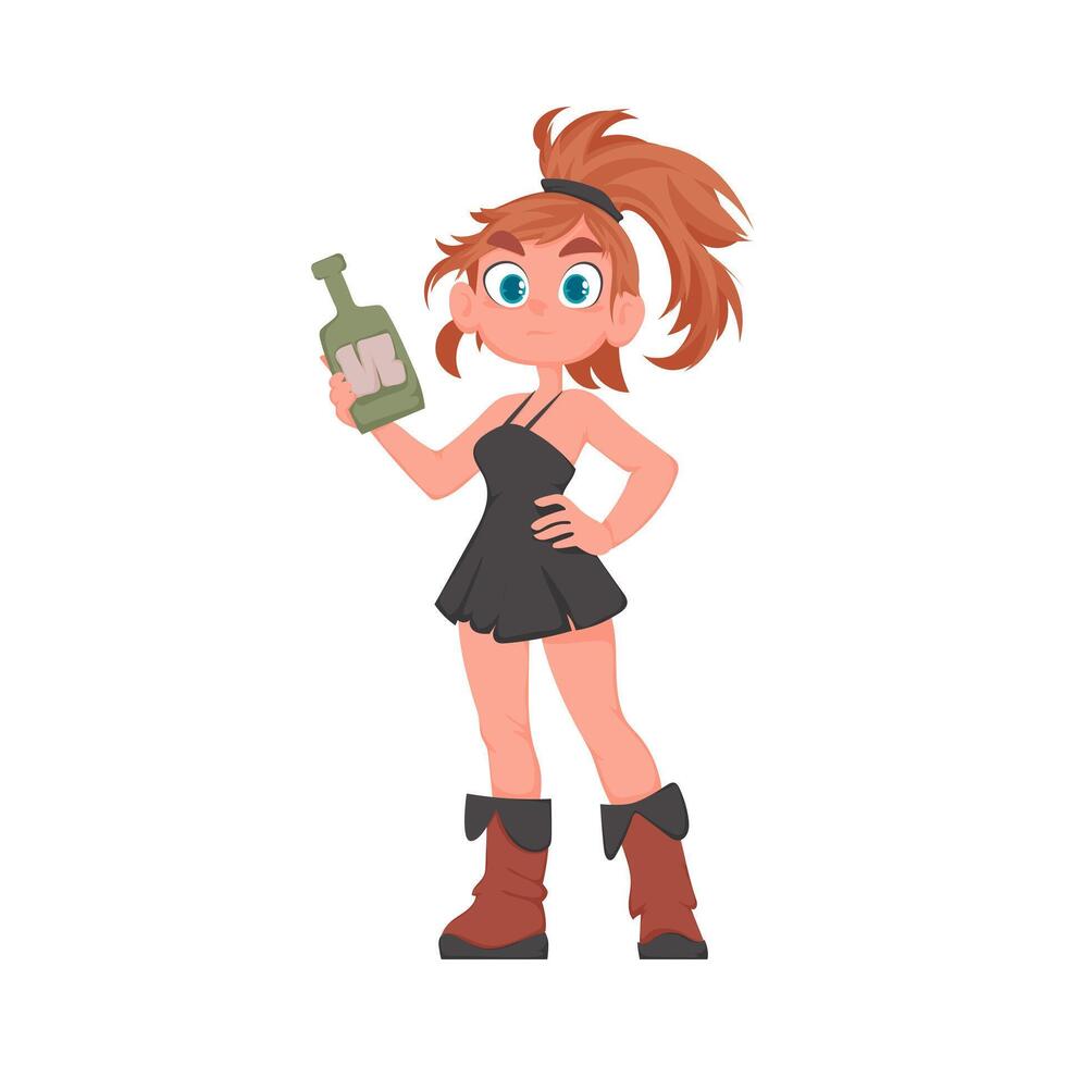 A cartoon girl holding a bottle of alcohol vector