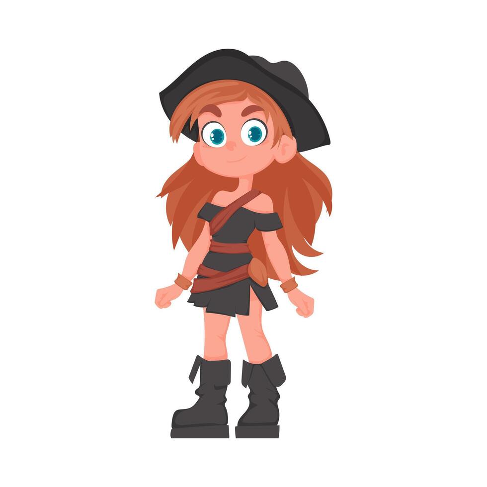 A cartoon girl in a pirate costume vector