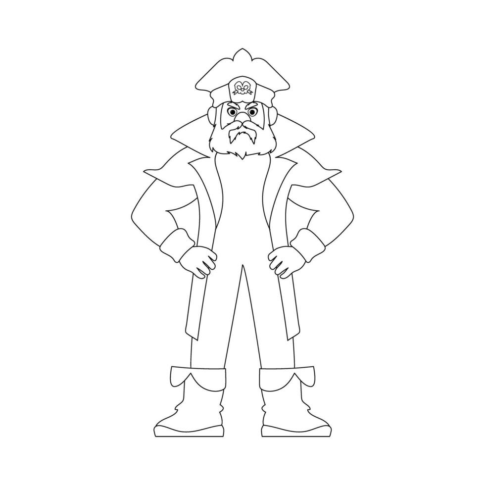 Funny and strict man pirate. Guy in a pirate costume. Coloring style vector