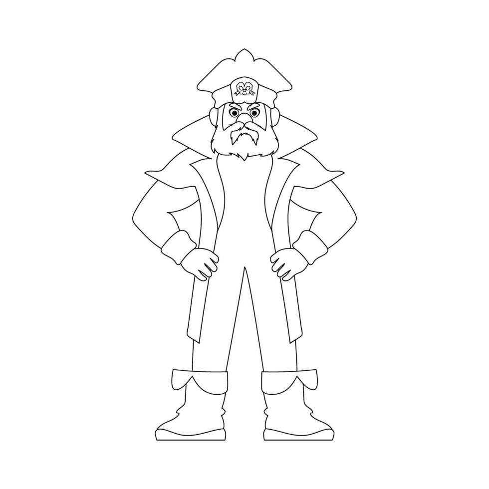 Funny and strict man pirate. Guy in a pirate costume. Coloring style vector