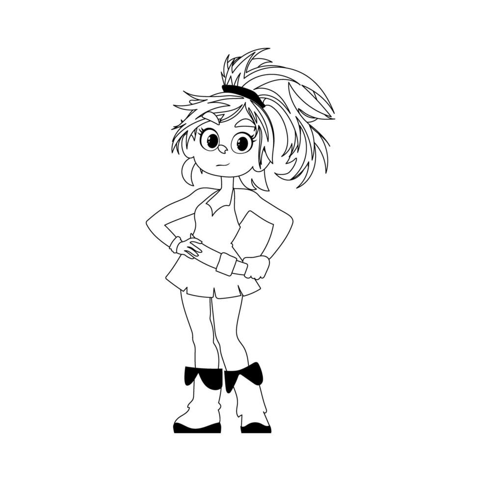 Funny and cute female pirate holding a bottle of rum. Coloring style vector