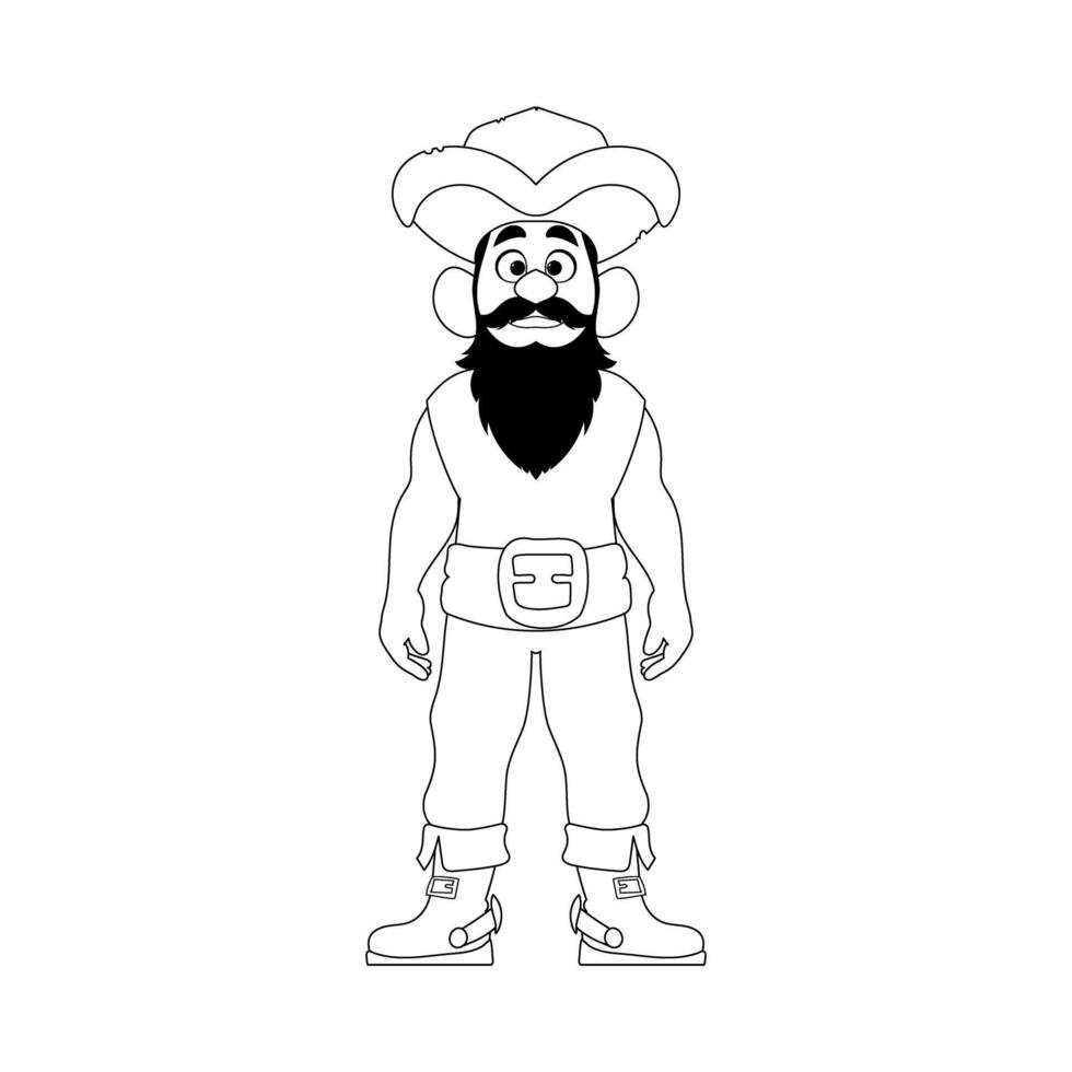 Funny and strict man pirate. Guy in a pirate costume. Coloring style vector