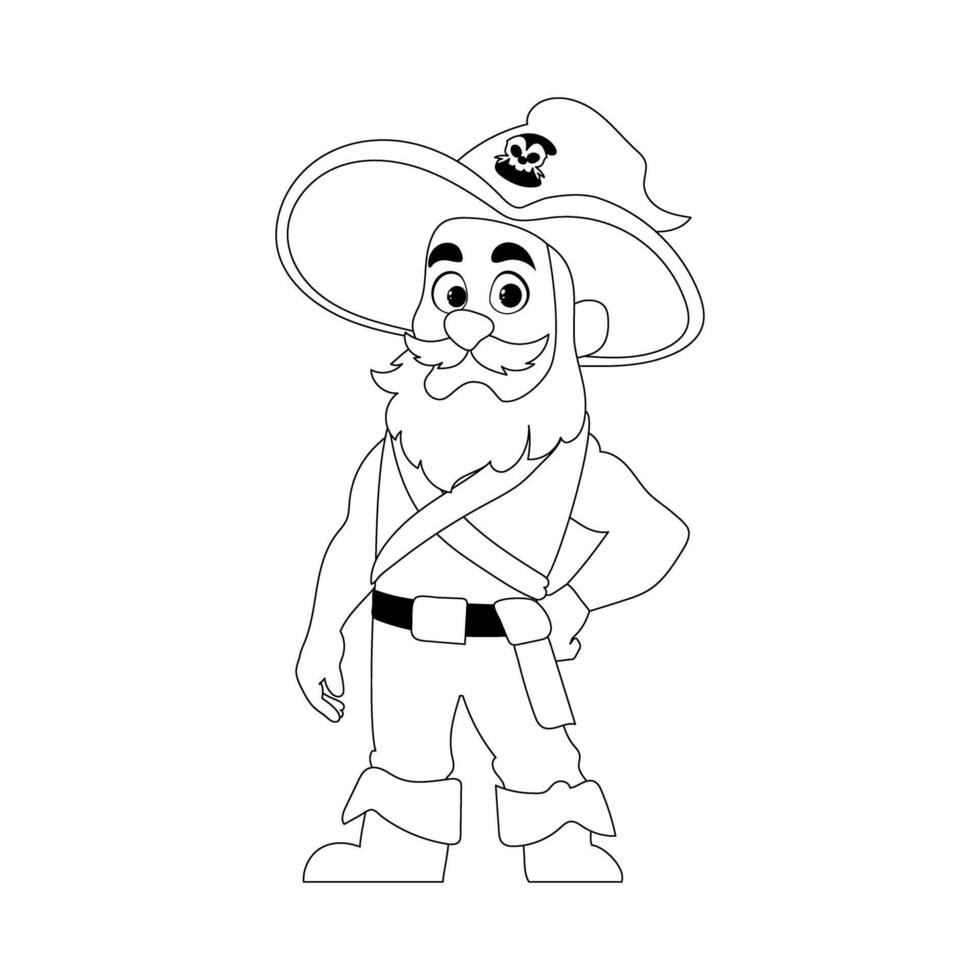 Funny and strict man pirate. Guy in a pirate costume. Coloring style vector