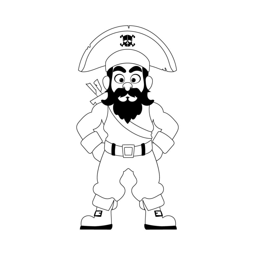 Funny and strict man pirate. Guy in a pirate costume. Coloring style vector