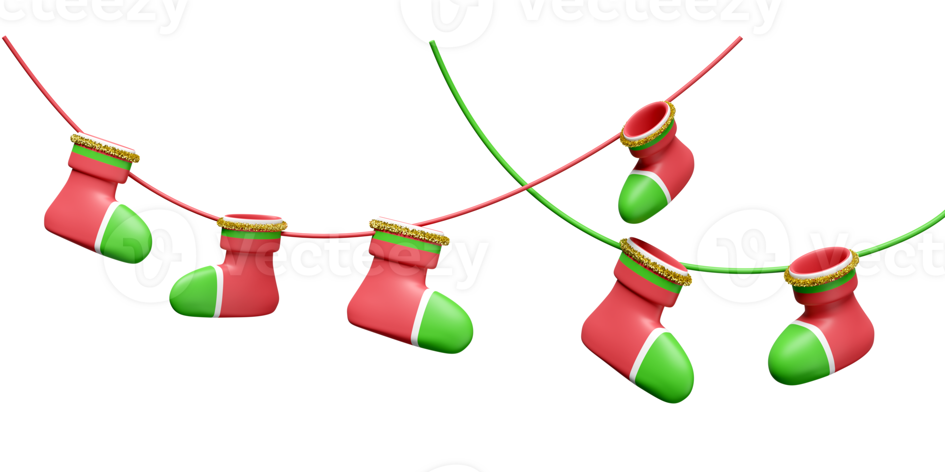3d Christmas sock isolated. party banner merry christmas and happy new year, 3d render illustration png