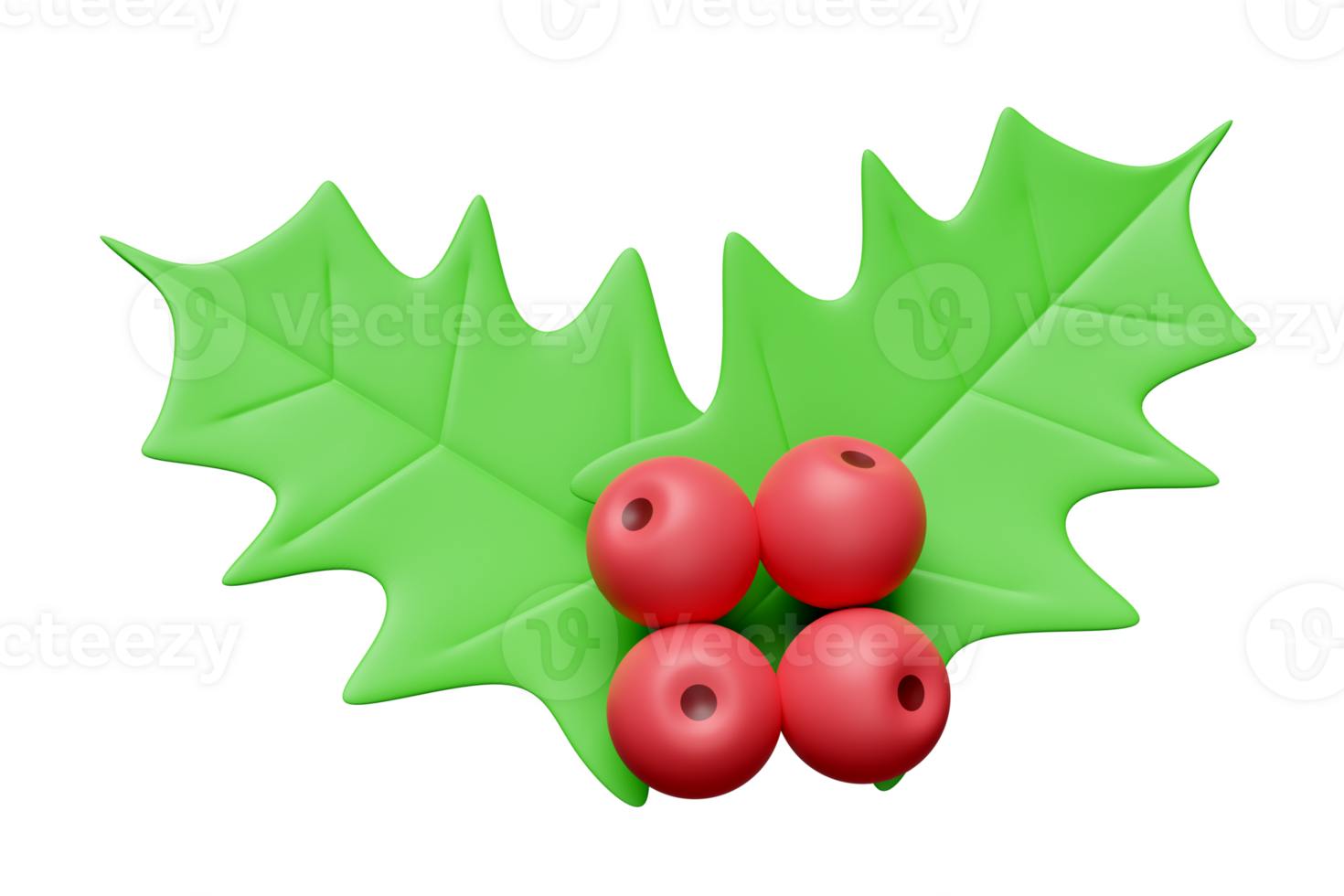 holly berry leaves isolated. merry christmas and happy new year, 3d render illustration png