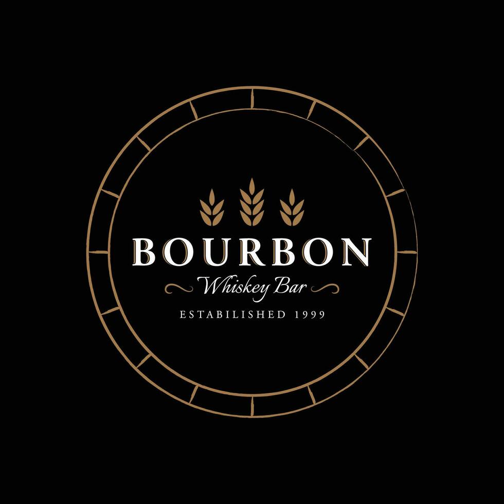 Bourbon whiskey logo design with luxury retro vintage decoration. for labels, badges, bars, restaurants. vector