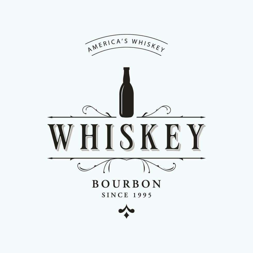 Bourbon whiskey logo design with luxury retro vintage decoration. for labels, badges, bars, restaurants. vector