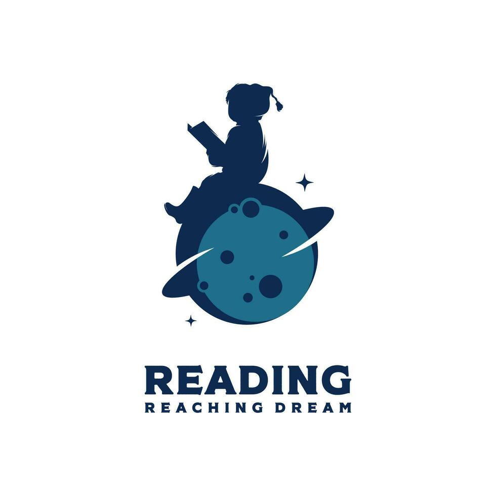 kid reading book logo template design vector