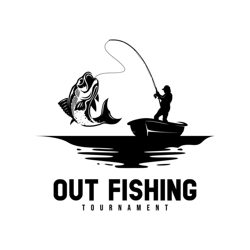 Sea fisherman silhouette logo design vector