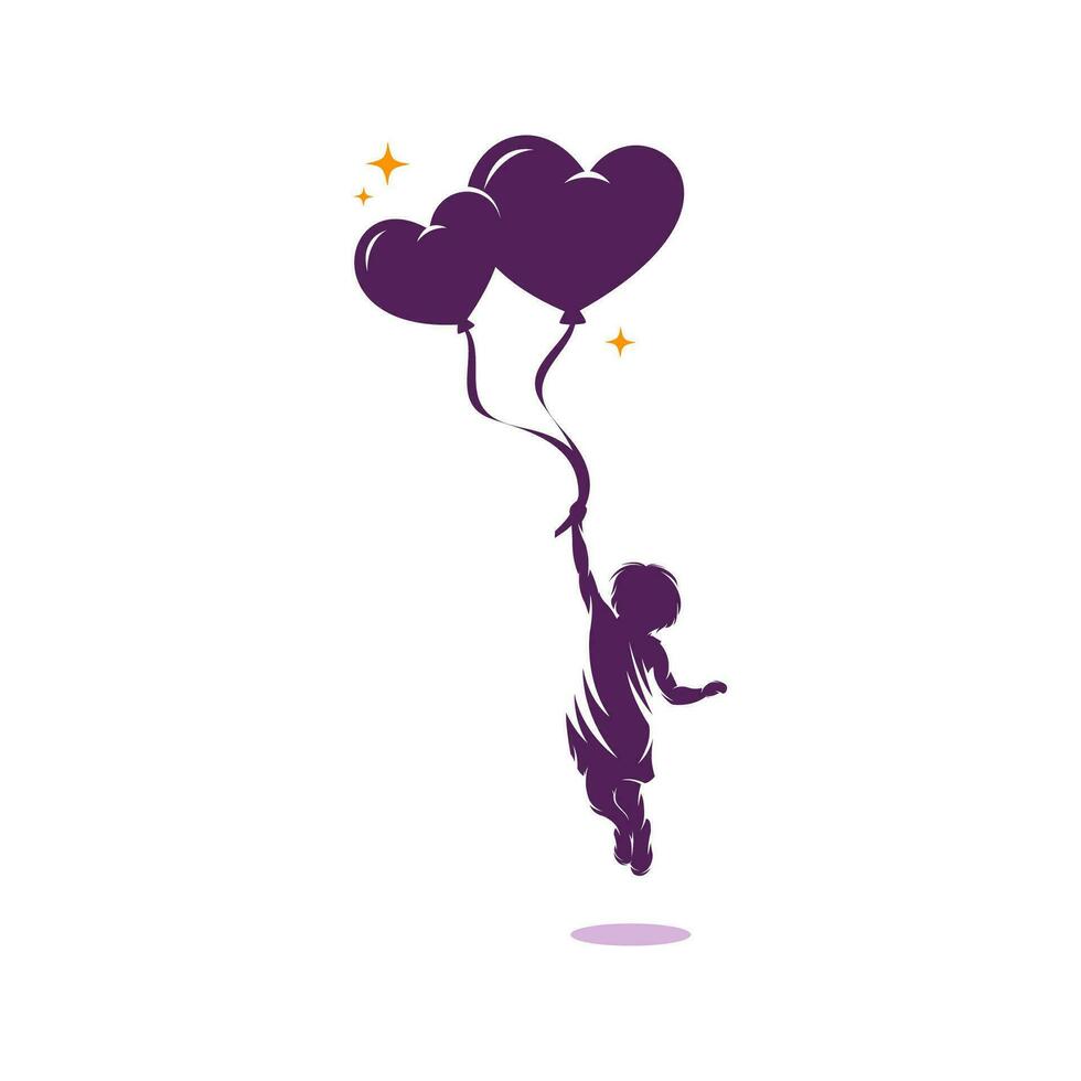 Little kid flies with love balloons vector