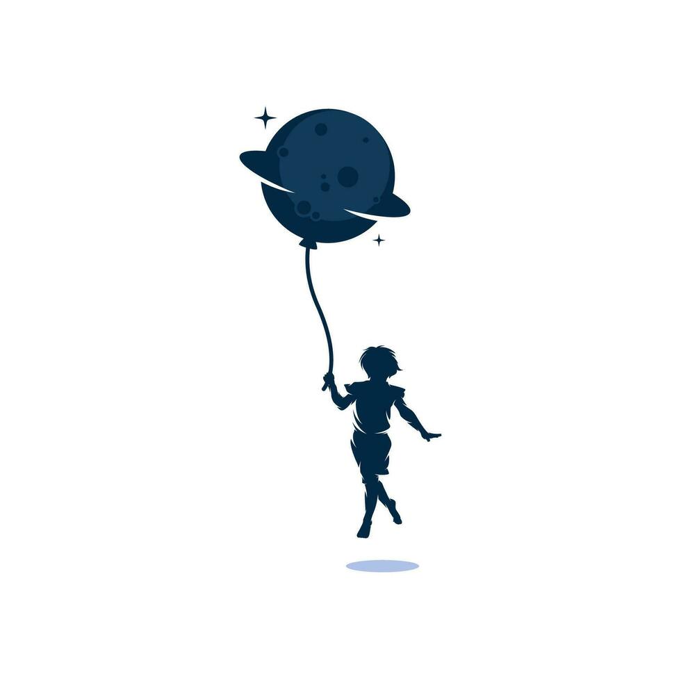 Little girl holds a moon balloon vector