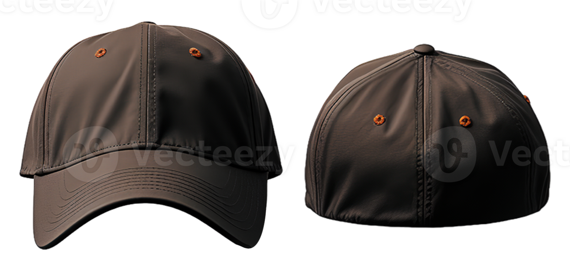 set of plain matte black hats with front and back views. mockup ...