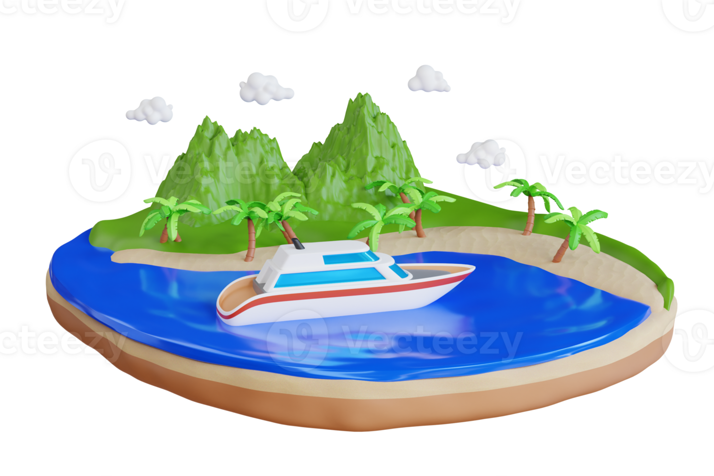 Tropical island 3d illustration. Travel and vacation concept png