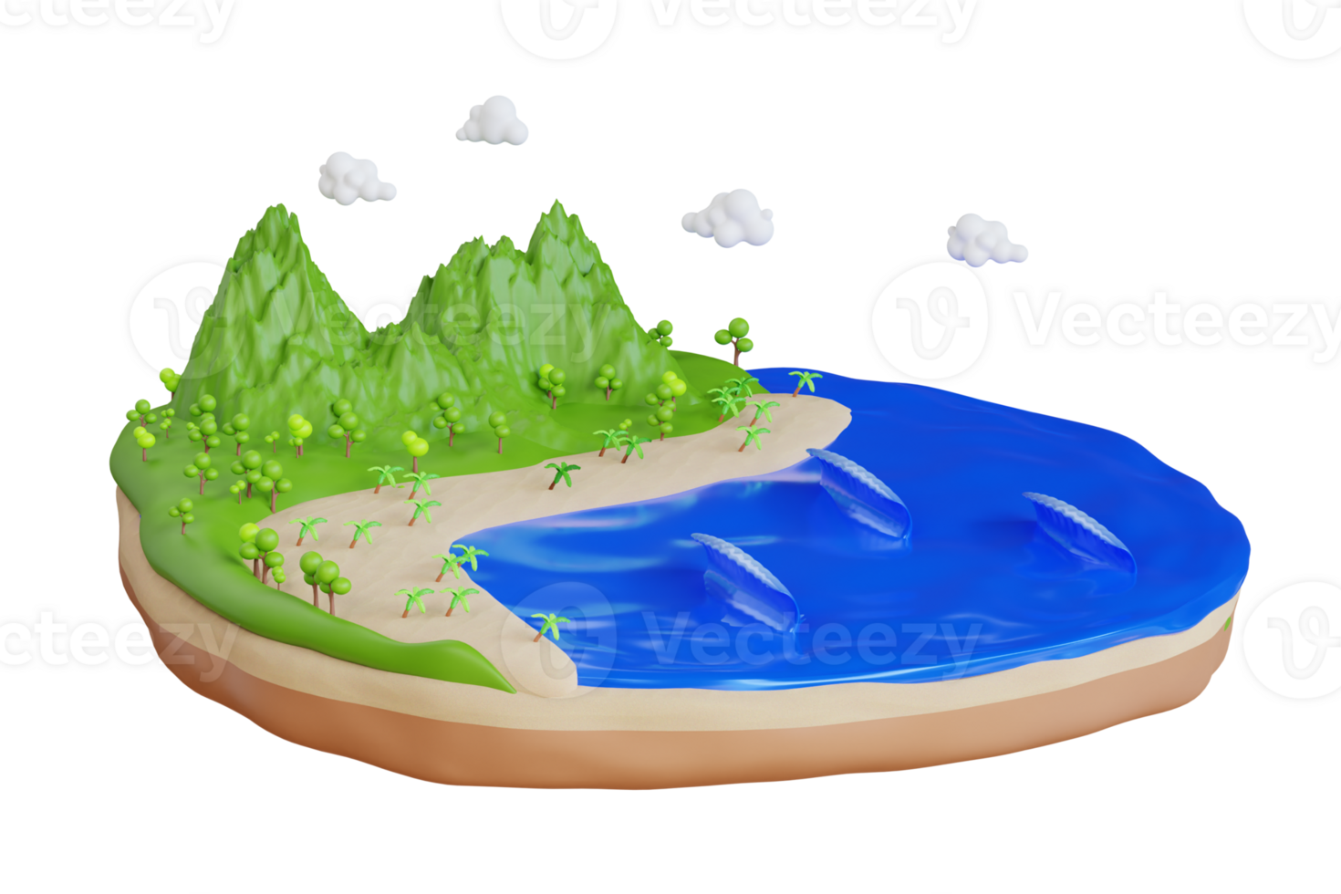 view of waves on the beach. Waves roll into the beach. 3d illustration png