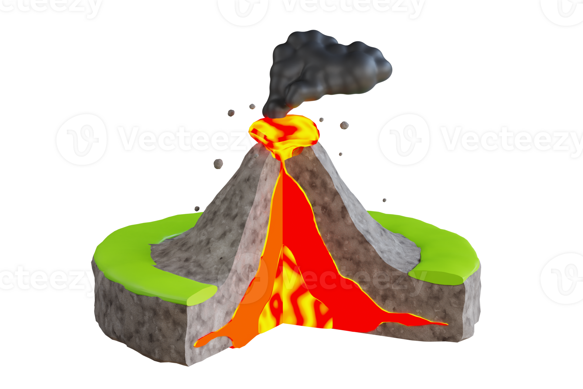 3d illustration of volcanic eruption. large volcano erupting hot lava