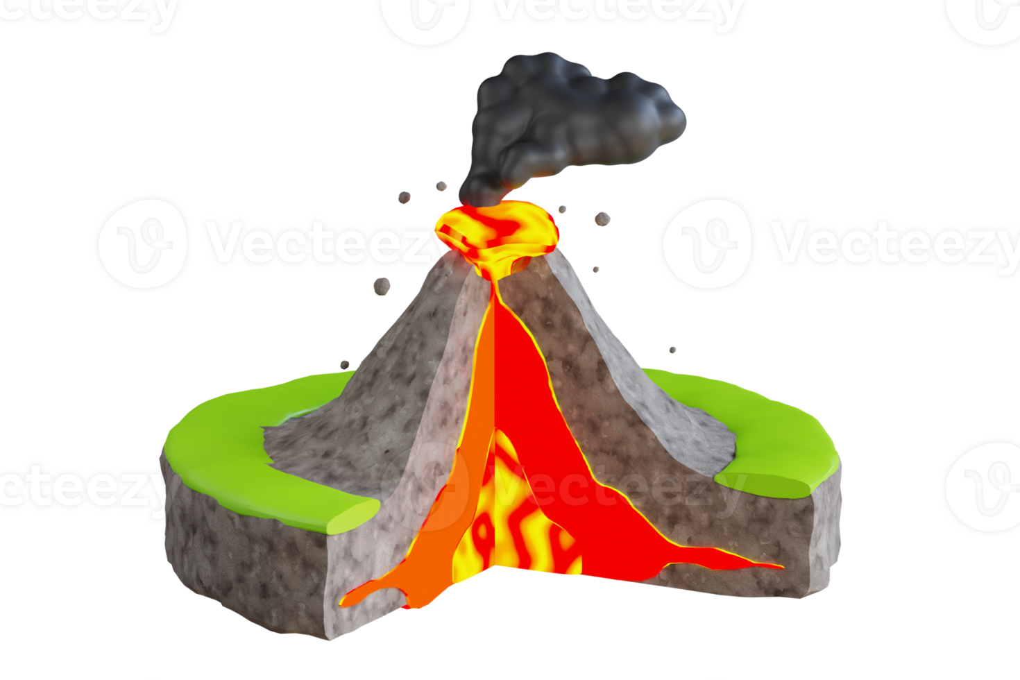 3d ilustración de volcánico erupción. grande volcán en erupción caliente lava y gases dentro el atmósfera png