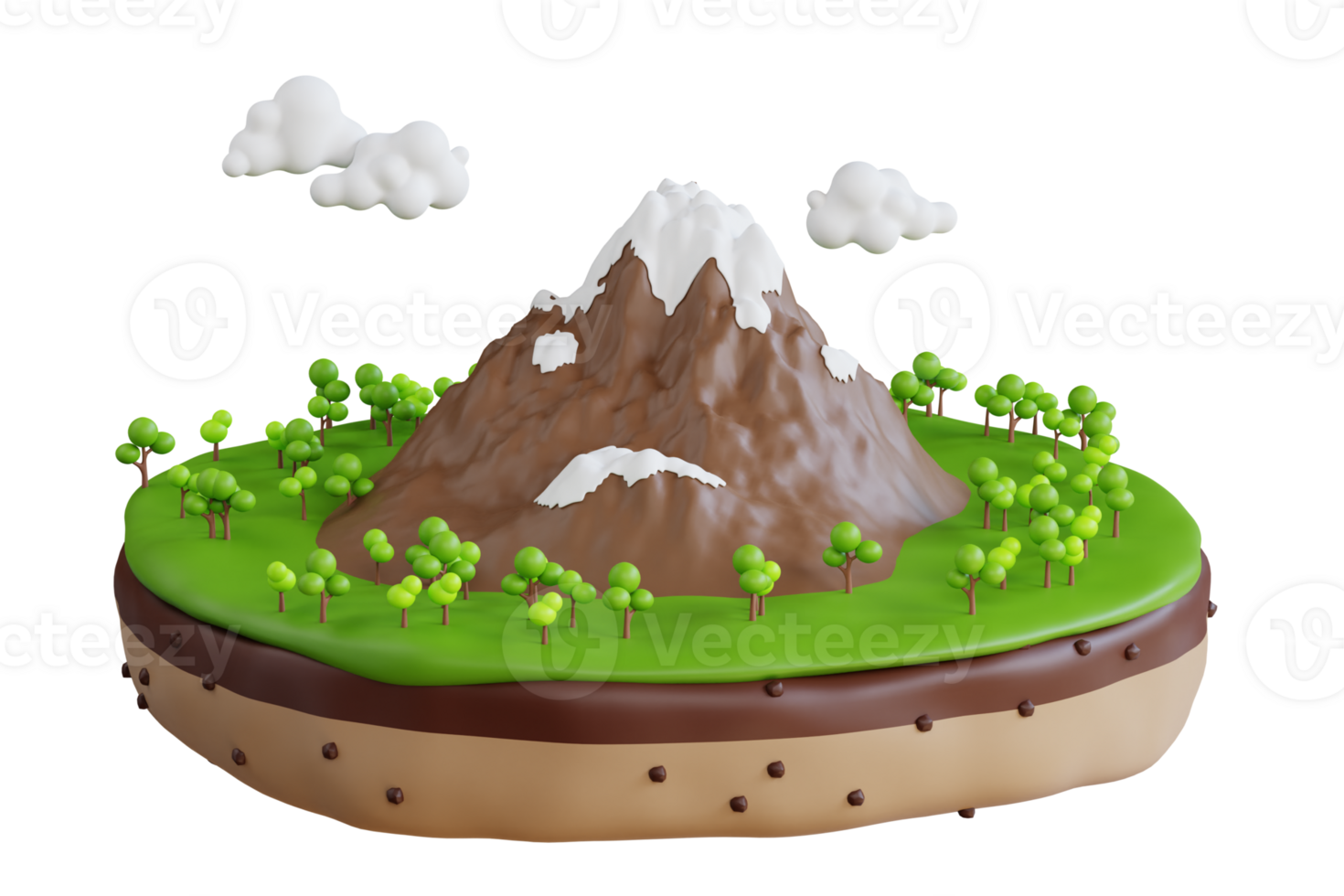 Mountain 3d illustration. 3d illustration of snowy mountain. Ice peak mountain with green meadows at foothills png