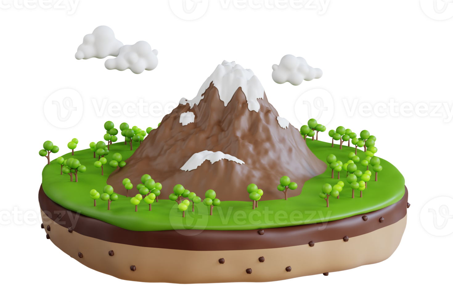 berg 3d illustratie. 3d illustratie van besneeuwd berg. ijs top berg met groen weiden Bij uitlopers png