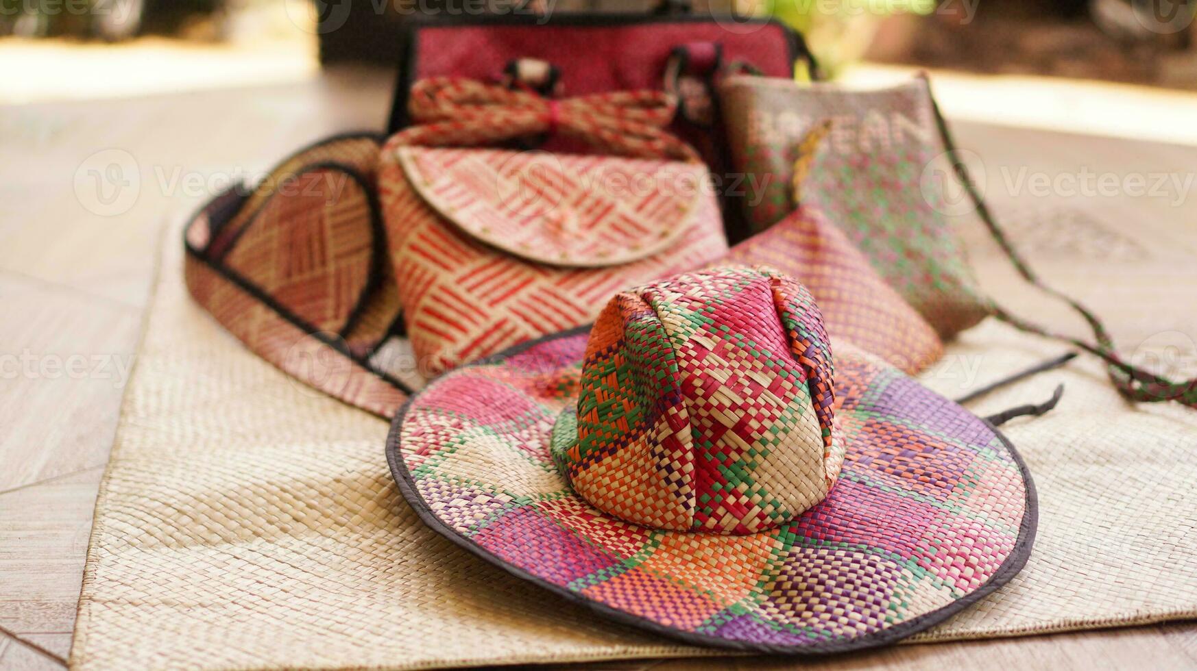 Handicrafts made from pandanus can be in the form of bags, mats and hats. This craft is a typical souvenir of the island of Bawean, East Java photo