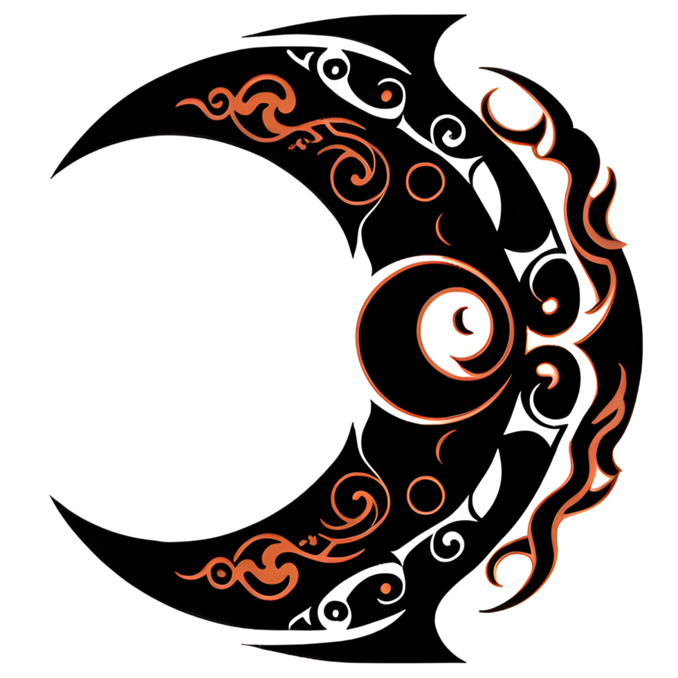 Crescent style tribal tattoo png transparent background ai generative