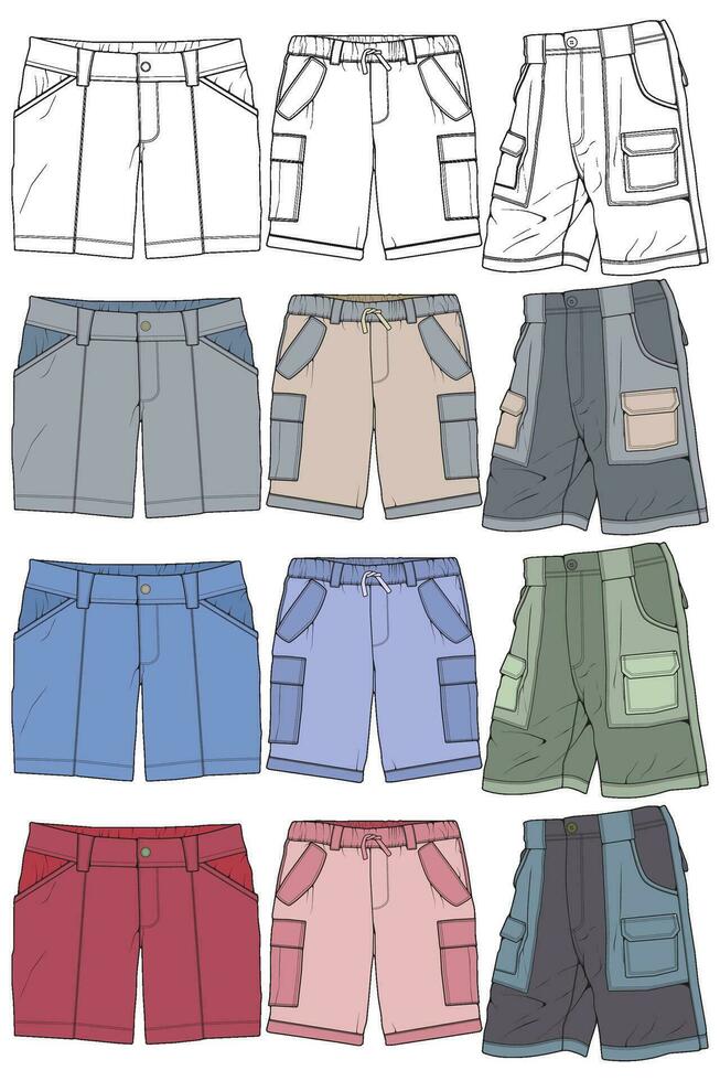 moderno corto pantalones colorante dibujo vector, moderno corto pantalones en un bosquejo estilo, formación modelo vector, vector ilustración.