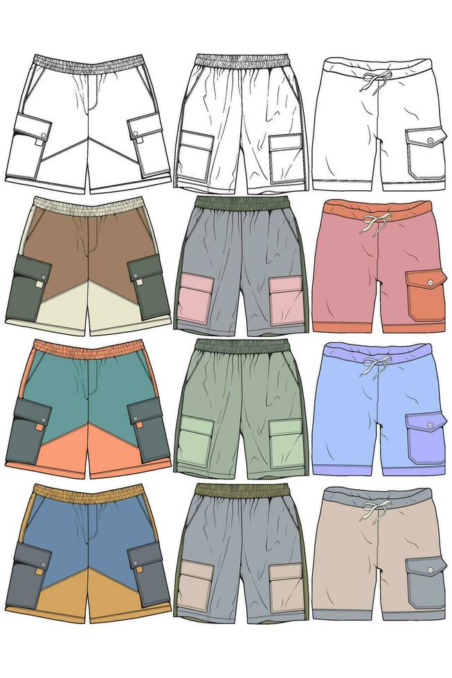 Modern Short pants coloring drawing vector, Modern short pants in a sketch style, training template vector, vector Illustration.