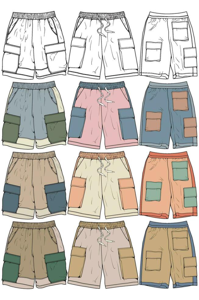 Modern Short pants coloring drawing vector, Modern short pants in a sketch style, training template vector, vector Illustration.